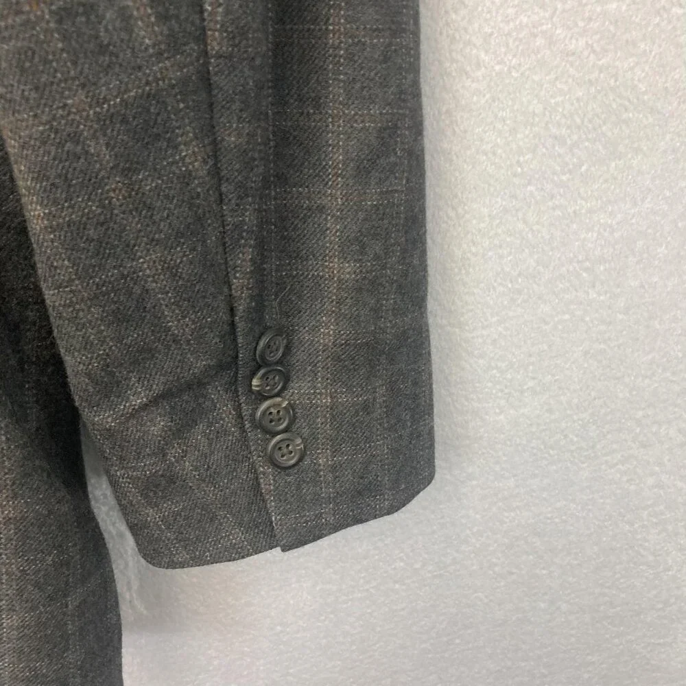 Lands' End 100% Lambswool‎ Blazer Jacket Mens 42 Long 42L Gray Plaid USA Made